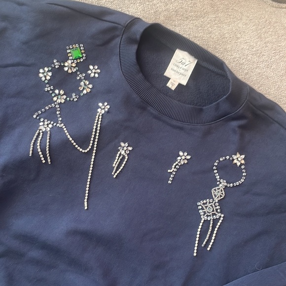 Cinq a Sept Gem Embellished Sweatshirt Navy Blue Crewneck Pullover RETAIL $295 - Picture 4 of 8
